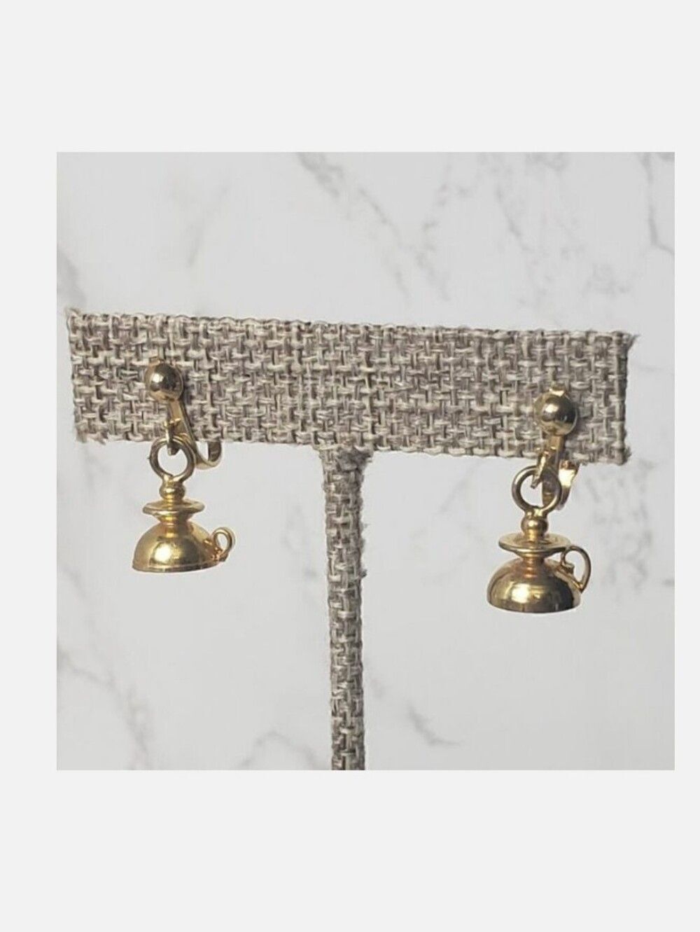 VINTAGE Goldtone Inkwell Kettle Candle Holder Clip-on Earrings